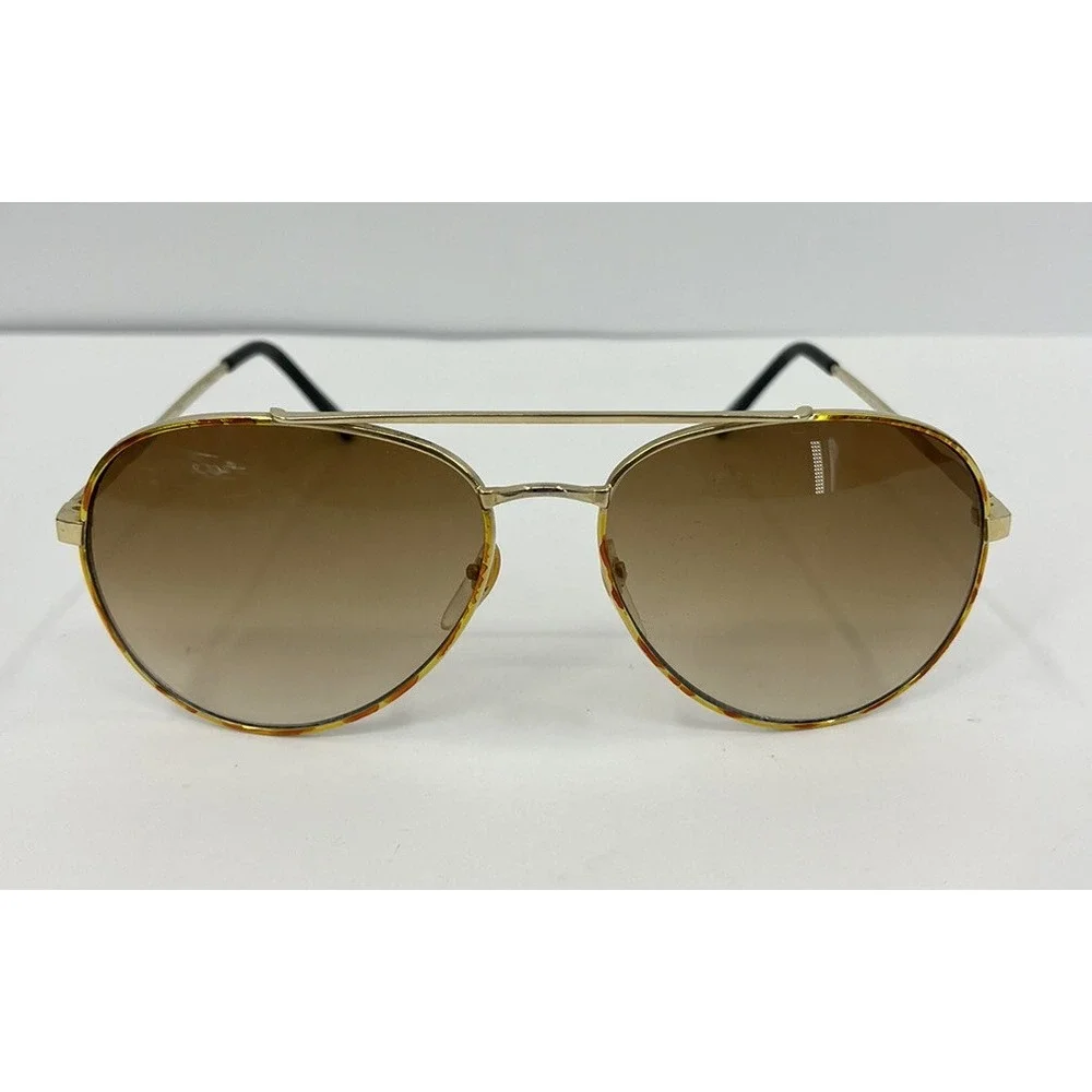 Vintage Opti-Rays Gold Tortoiseshell Aviator Sunglasses Brown Lenses
